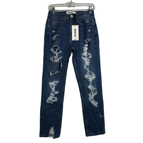 Women's Refuge Denim Boyfriend Mid Rise Distressed Jean, Size 1 - Blue - Picture 1 of 11